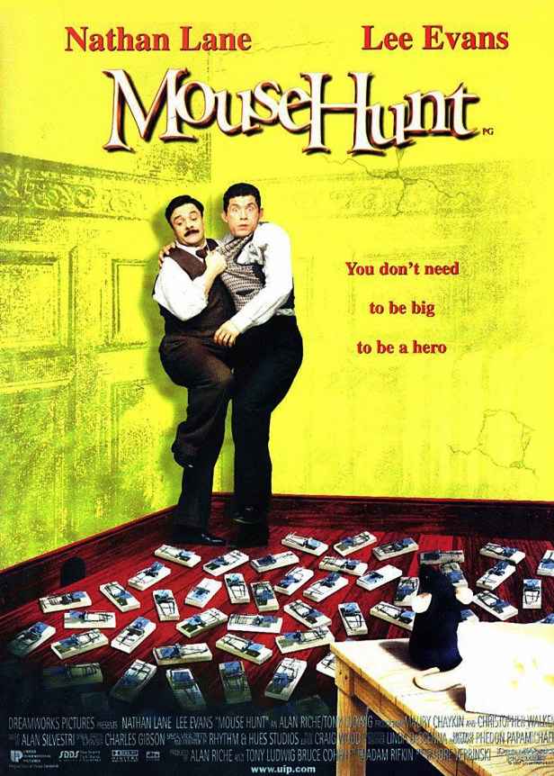 One of the poster designs for Mousehunt highlights a scene where the brothers get attacked by their own traps. (Image: moovidadb)