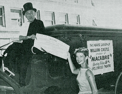 William Castle heads to the Hollywood premiere of his film in a hearse. (Image via Greenbriar Picture Shows)