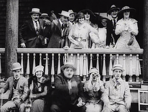 Keaton, Arbuckle and the gang watch a horse race. (Screen capture by Lindsey for TMP)
