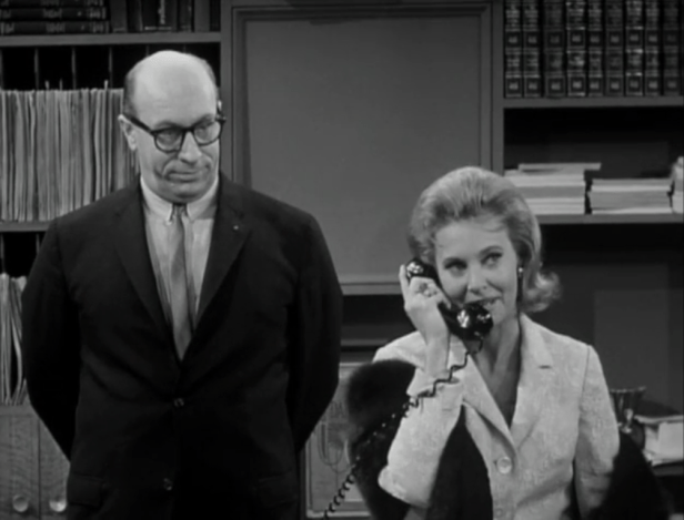 Paula puts in a call to Alan Brady himself to request that Mel be replaced by Rob as the producer of the episode. (Screen capture by Lindsey for TMP)