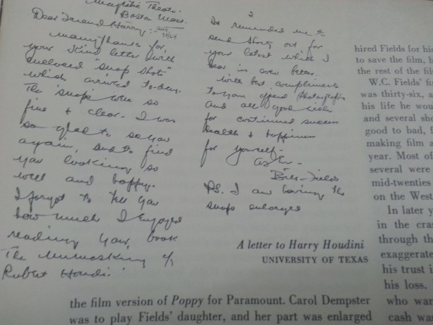 A letter from Fields to Harry Houdini (Photo by Lindsey for TMP)