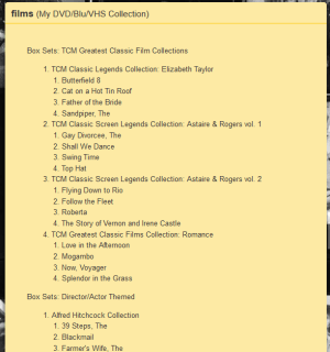 A catalog on Listography can include multiple layers of lists, such as this list from my DVD collection of titles included in boxed sets. However, a catalog of greater detail would be better-suited for a different tool. (Screen capture by Lindsey for TMP)